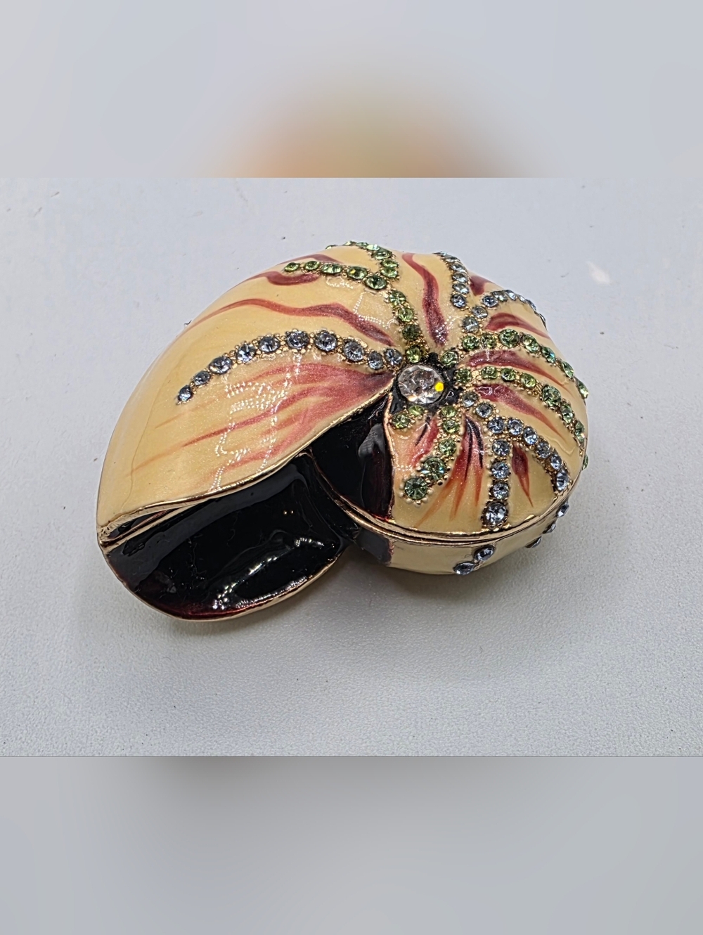 Enamel Shell Trinket Box with Crystal Accents - Yellow 2.5 Inches.